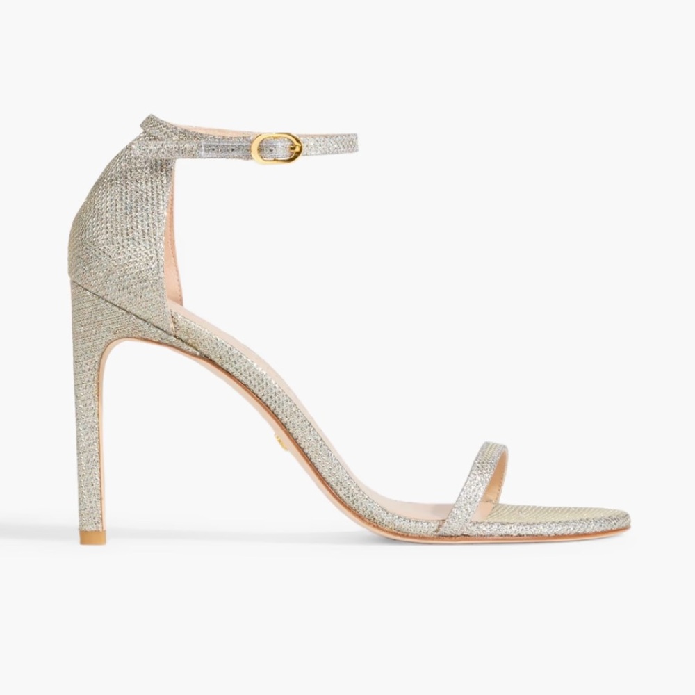 Stuart Weitzman Silver Sparkly Woven Sandals